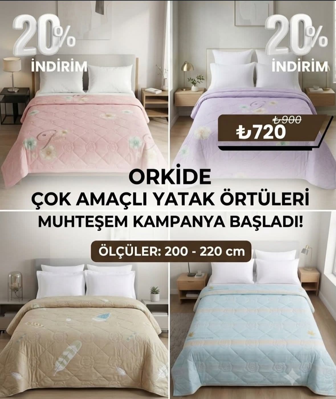     Orkide Çok Amaçlı Yatak Örtüsü Çift Kişilik Pike Yatak Örtüsü 200x220 cm