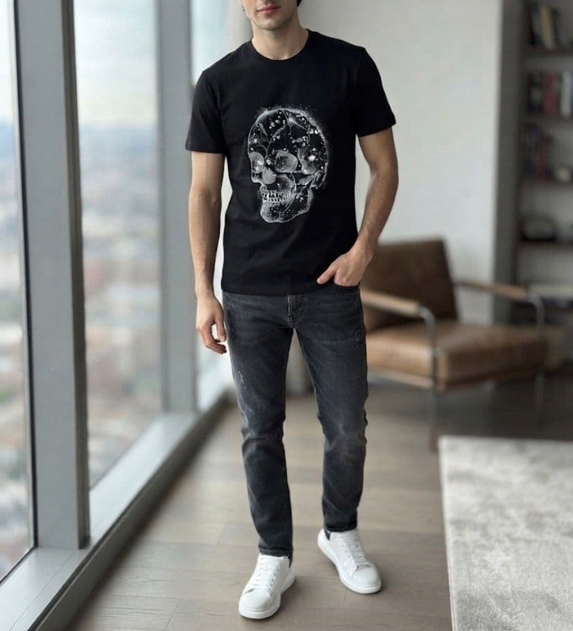 Alexander McQueen Yıldızlı Kurukafa Siyah T-shirt