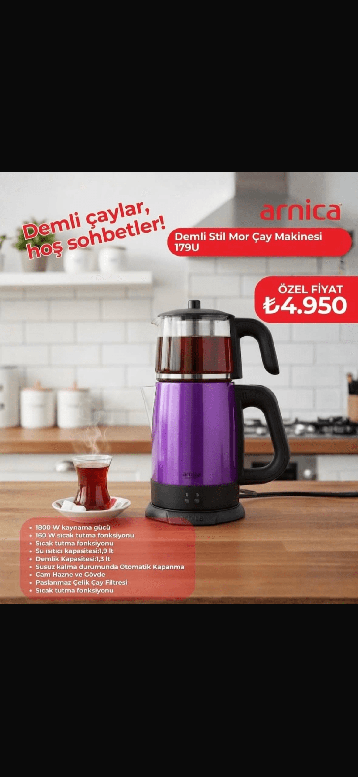 Demli Stil Mor Çay Makinesi