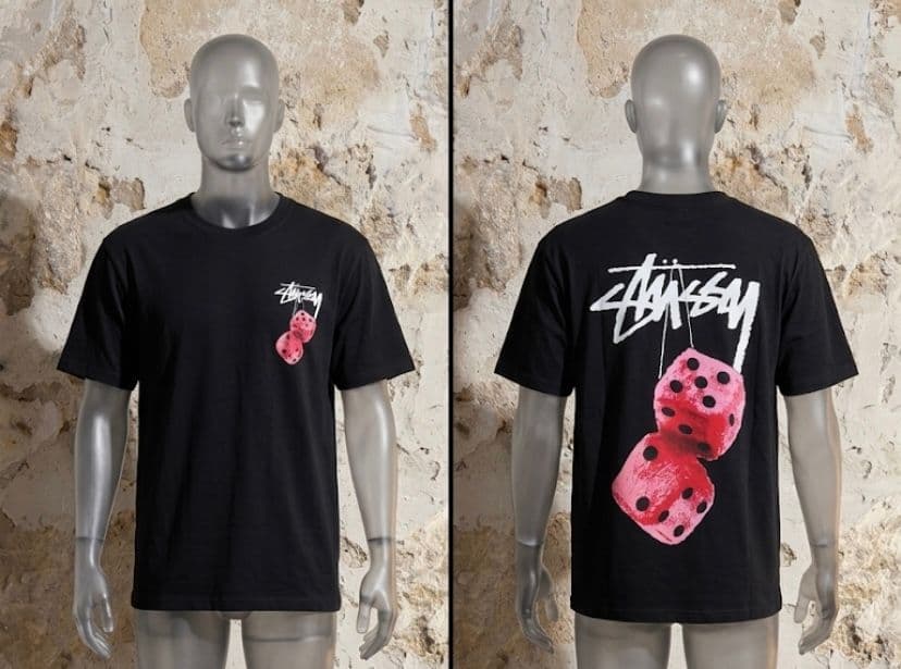 Stussy Zar Detaylı Siyah T-Shirt (Ön & Arka Görünüm)