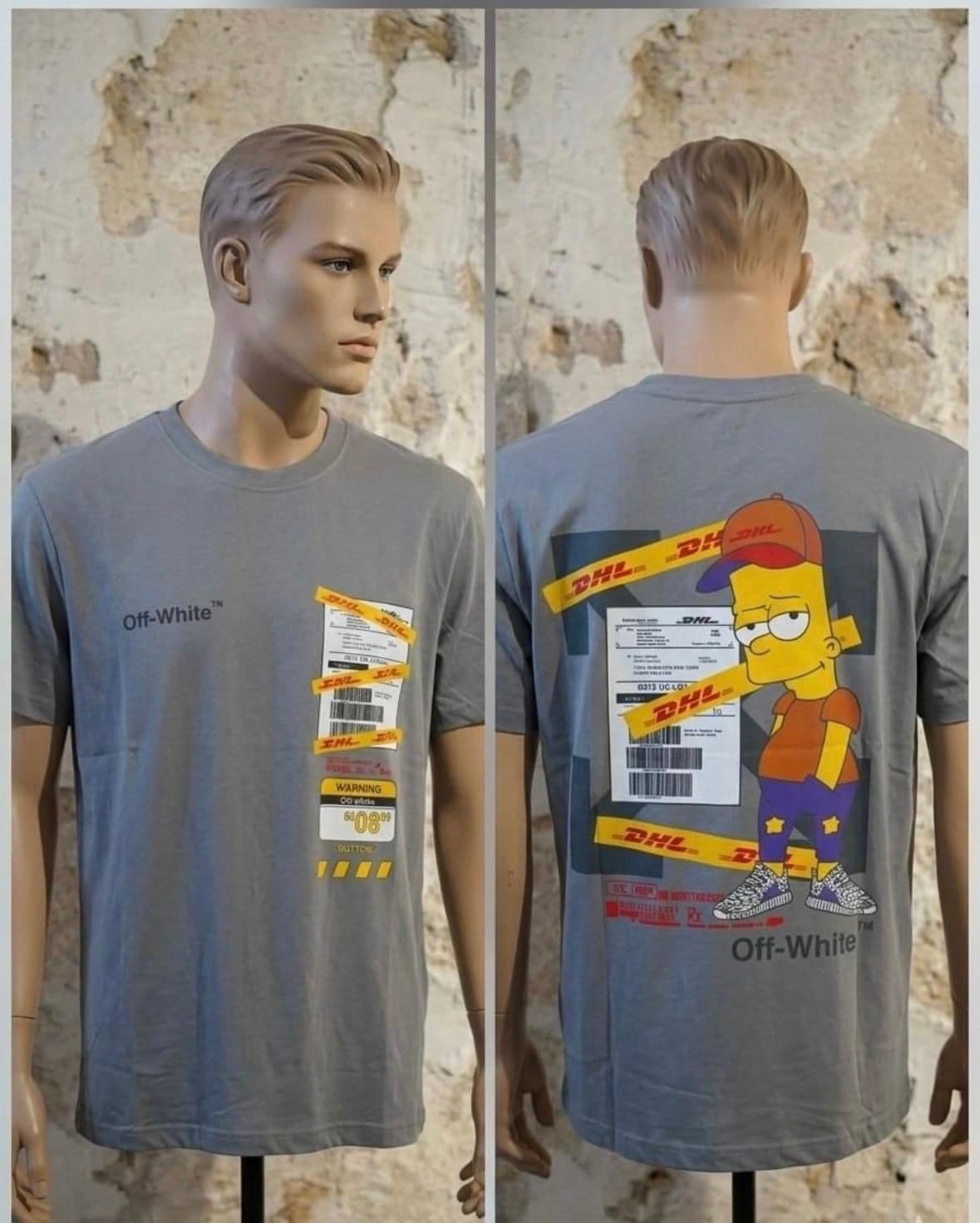 Off-White Tasarımlı Bart Simpson Baskılı Bisiklet Yaka Tişört