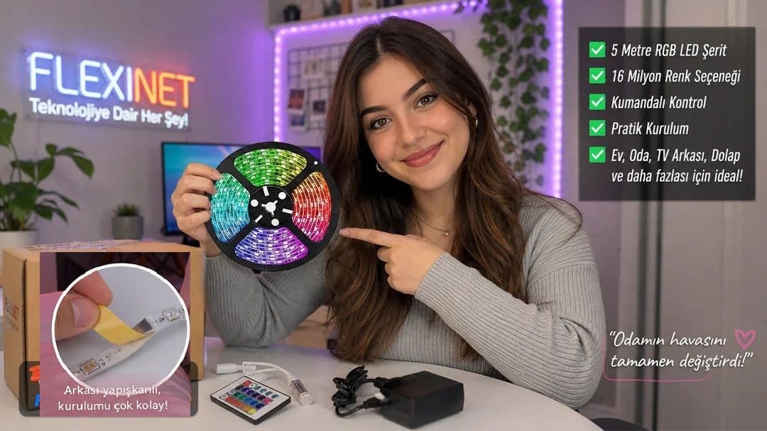 5 Metre RGB Silikonlu Şerit LED . Tak Çalıştır Full Set